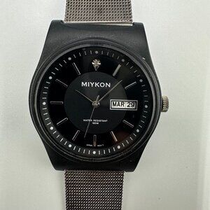 Miykon Watch Men Black Day Date Dial 38MM Mesh Buckle Band New Battery 9 Inch